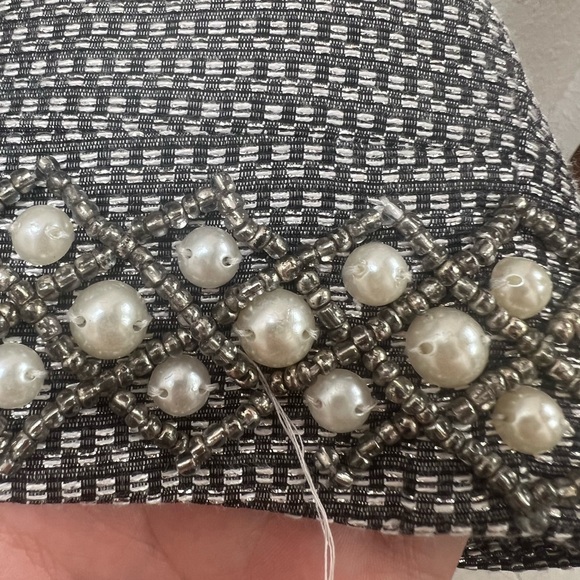 Tahari by ASL Luxe Beaded Blazer Jacket and Skirt Woven Metallic Gray White sz 8 - Picture 11 of 13